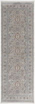 7' X 10' Silver Taupe and Blue Oriental Power Loom Worn Faded Area Rug With Fringe